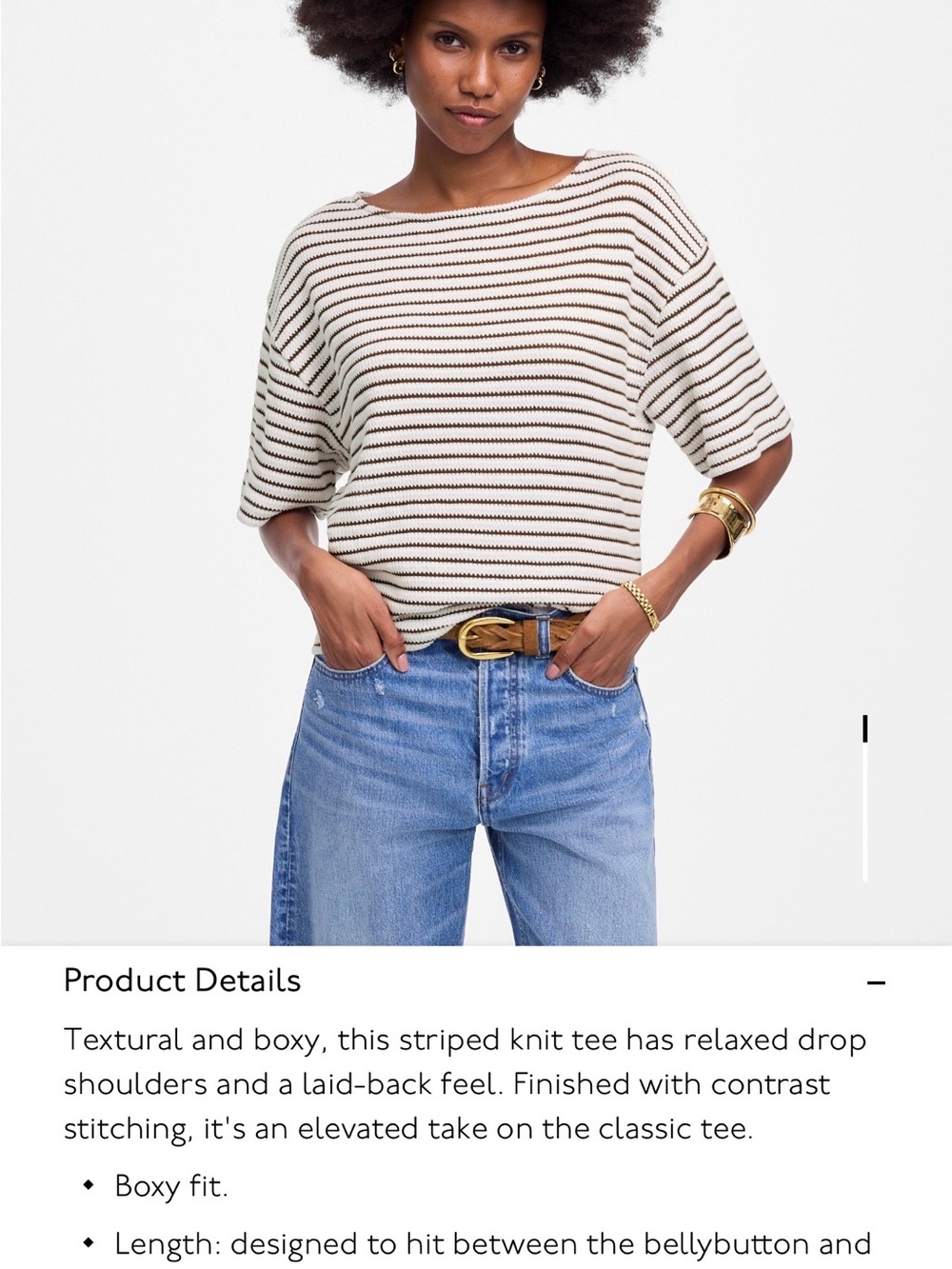 Madewell White Short-Sleeve Striped Knit Top